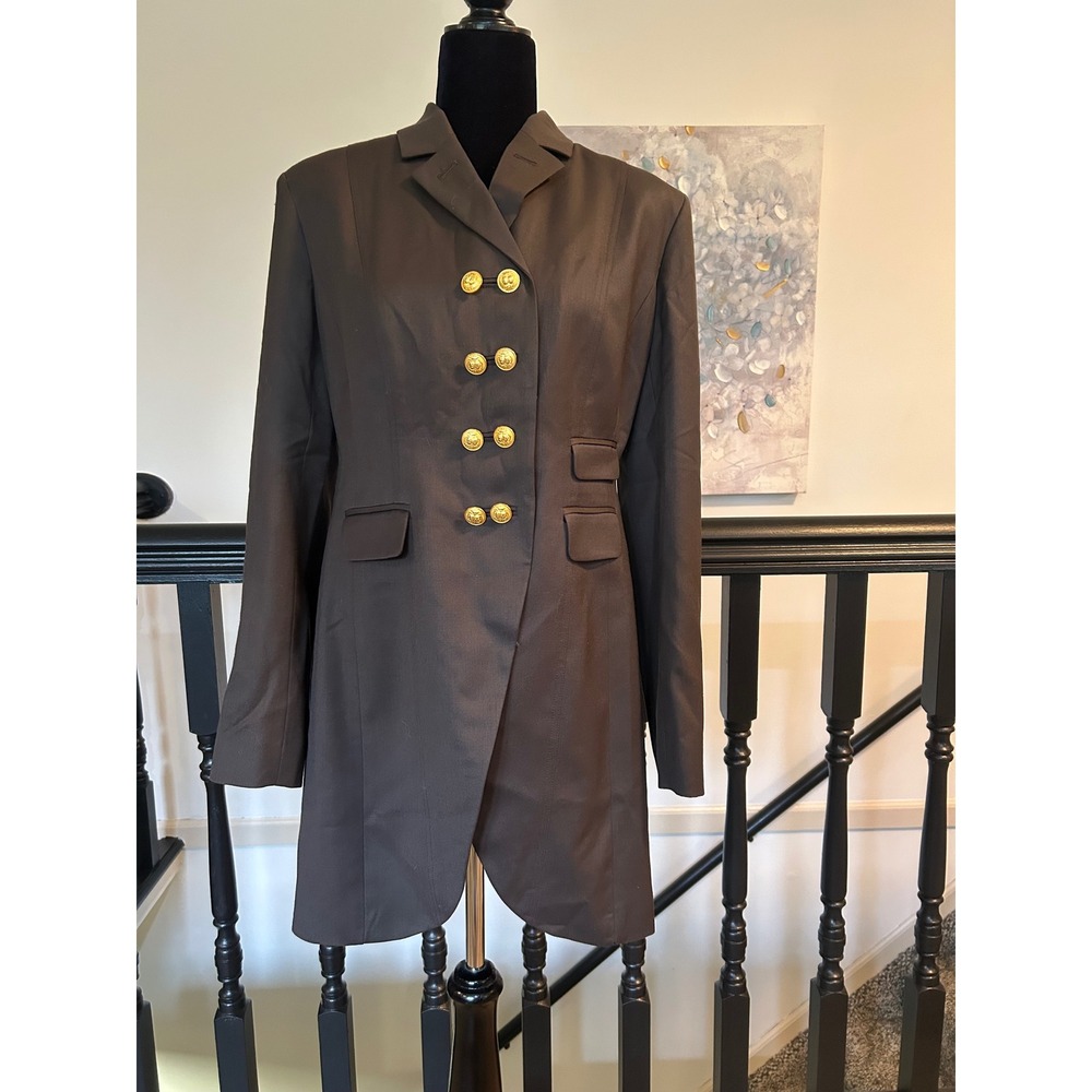 Vintage J. Peterman Brown Wool Longline Equestrian Blazer Gold Buttons Size 6